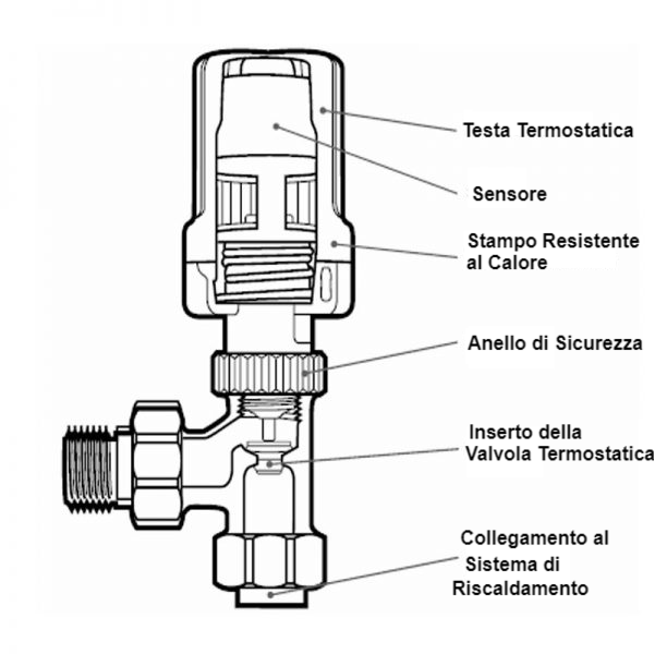diagramma di una valvola termostatica -componenti