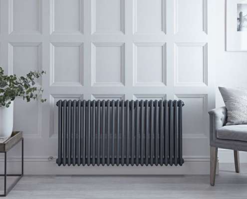 Radiatore di Design Elettrico - Orizzontale a 3 Colonne Tradizionale - Stile Ghisa - Antracite - 600mm x 1193mm Elemento Elettrico 1500 Watt - Windsor